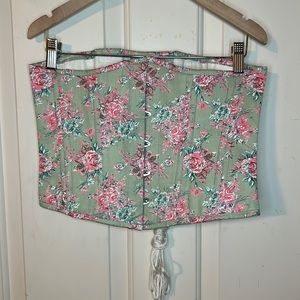 Steele Boned Pastel Pink & Mint Green Floral Under Bust Corset